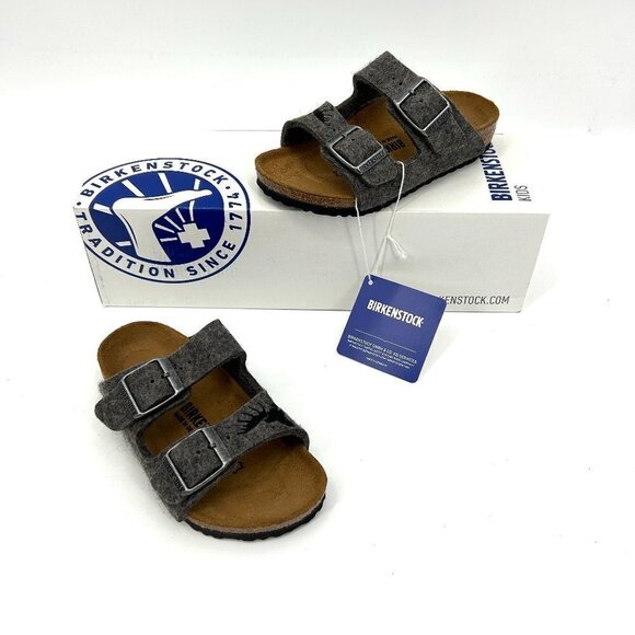 NIB BIRKENSTOCK Kids Arizona Gray Wool Moose Embroidered Slip On Sandals 26 / 8
